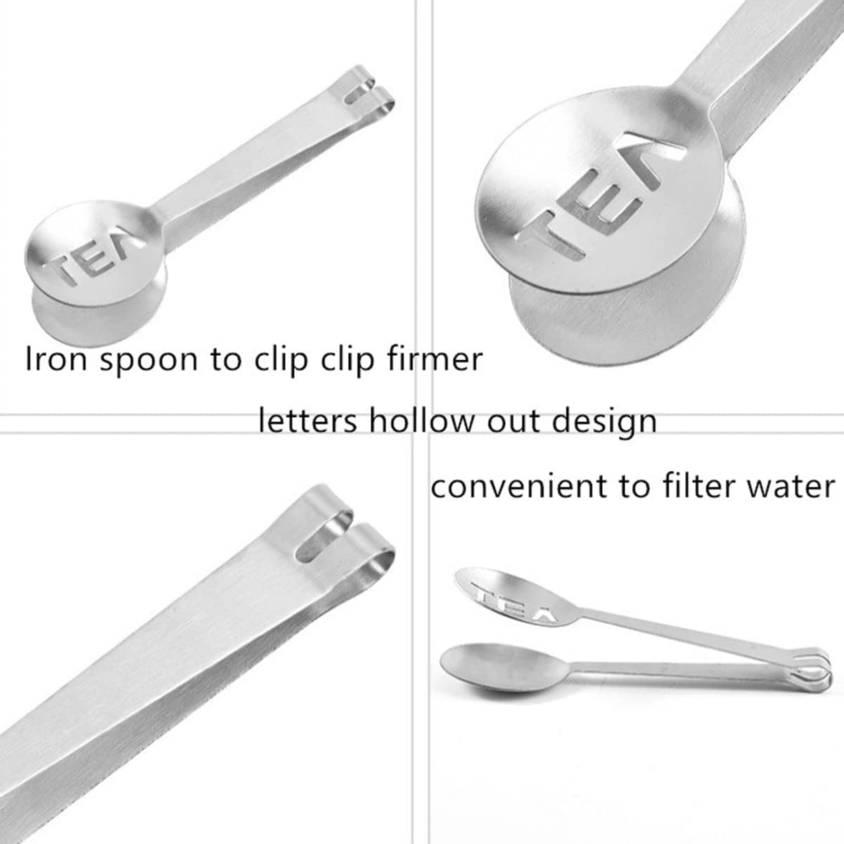 Tea Bag Squeezer, 2PCS Stainless Steel Tea Bag Spoon, Teabag Tong Strainer Holder for Loosing Leaf, Gripping Ice Cube, Sugar (Silver)