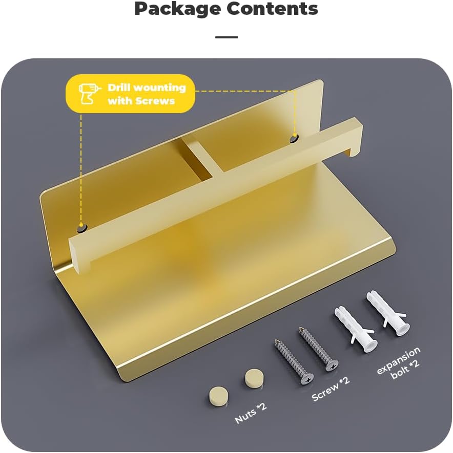 Double Toilet Paper Holder with Shelf, FreshGlow Large Tissue Holder Brushed Nickel, Wall Mount Commercial Toilet Paper Dispenser Phone Shelf Stainless Steel, Tissue Roll for Bathroom