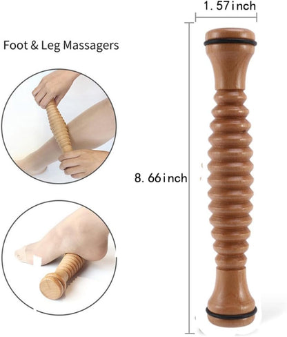 Set of 2 Natural Wooden Foot Massager Rollers for Plantar Fasciitis, Stress Relief, and Reflexology