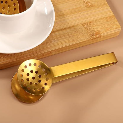 Tea Bag Squeezer (2-Pack), Stainless Steel Round Tea Bag Squeezer Tongs, Metal Strainer Gripper Picker Tea Spoon, Tea Accessories for Tea Drinkers (Gold)