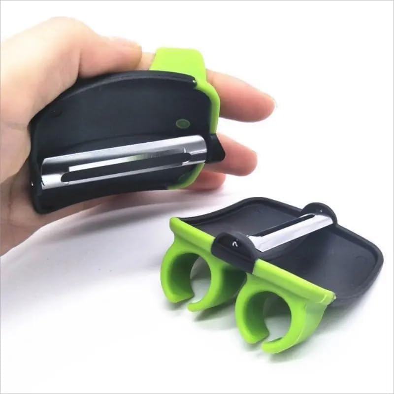 Finger Grip Vegetable Peeler – Ergonomic Silicone Thumb Peeling Tool for Potatoes, Carrots, Cucumber & More | Compact Handheld Fruit & Veggie Skin Remover (Green/Black)