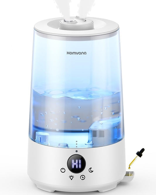 Homvana 3.6L Top-Fill Cool Mist Humidifiers for Bedroom, Large Room(Clear) | 23dB Quiet, Easy-to-Clean 2-in-1 Baby Humidifier & Oil Diffuser for Congestion Relief, Last for 4 Night (Transparent)