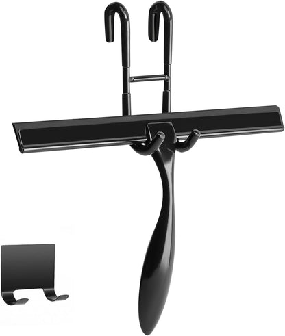 12-Inch Shower Squeegee Set, Includes Shower Door Hook and Adhesive Hook, Squeegee for Shower Doors, Mirror and Window, Silver