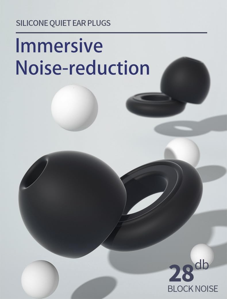 6 Pairs Soft Silicone Earplugs Reusable Noise-Reducing for Concerts, Sleep, Focus, Travel, Adjustable Size 28dB (SNR) Noise Reduction White