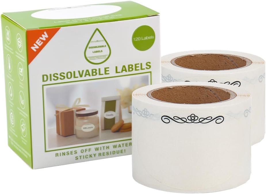 L LIKED 120 Stickers Dissolvable Food Labels for Containers 1 1/2" x 2 1/2" Canning Labels for Jars (Roll of 120) (1 Rolls)