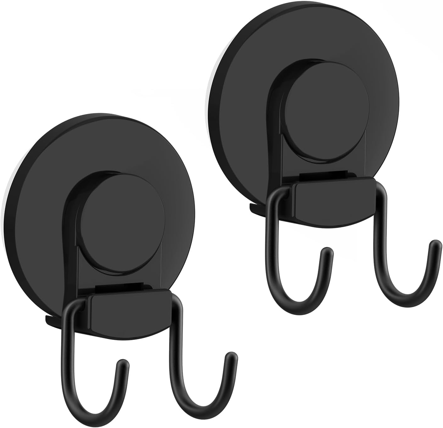 VIS'V Shower Suction Cup Hooks, Removable and Reusable, Black, 2 Pcs | Double Hooks Design, Heavy Duty, Strong Vacuum Suction, Fits for Smooth Flat Surfaces