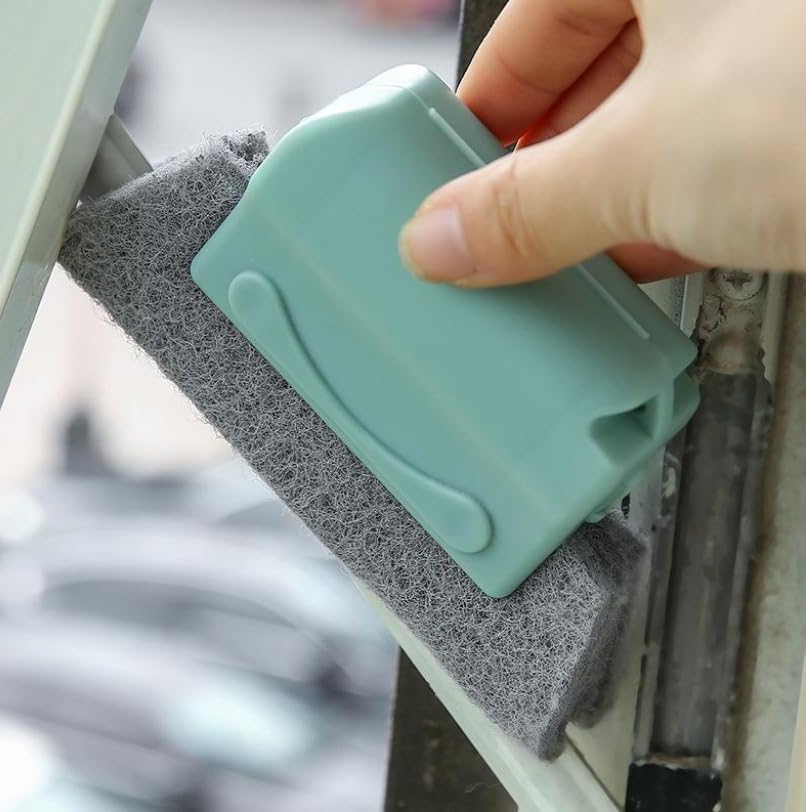Window Track Cleaning Tool Set, 4Pcs Washable Sponge Brushes with Corner Scraper & Detachable Head, Deep Clean for Window Grooves, Sliding Doors, Tile Grout, Air Vents & Keyboard Gaps