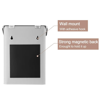 SUBEKYU Magnetic Lint Bin for Laundry Room Organization and Storage,White | Wall Mounted Metal Lint Box Holder Trash Can with Lid for Dryer,Lint Basket for Laundry Room Decor