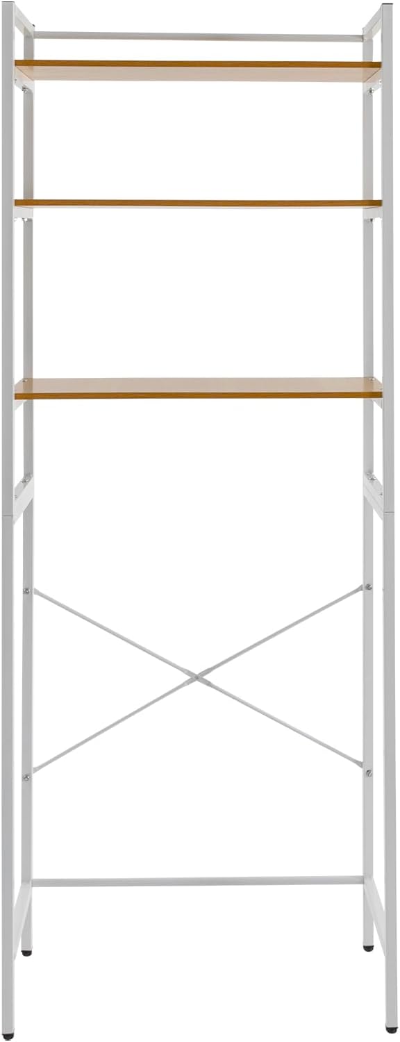 3-Tier Laundry Room Storage Shelf,Over Washer and Dryer Shelves,Floor Standing Washing Machine Storage Rack,White,Marbling