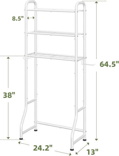 Simple Trending Over The Toilet Storage Cabinet, Metal Bathroom Shelf Organizer with Paper Holder and Hooks, 3 Tier, Black
