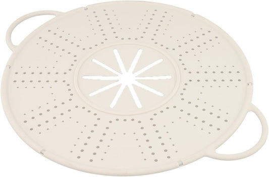 Silicone Spill Stopper Lid, Heat-Resistant Pot Cover with for steam Vent and Handles, Multipurpose Steamer Mat for Pots and Pans, Dishwasher Safe 13.39 x 10.83 in(White)