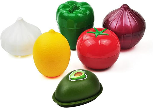 XIYUAN 6PCS Fruit and Vegetable Shaped Food Saver Reusable Sealed Crisper For Pepper Saver, Avocado Onion Garlic Tomato and Lemon Keeper,Refrigerator Vegetable Crisper Food Storage Containers Holder