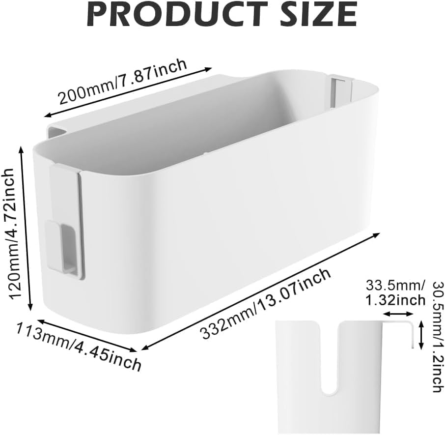 Bedside Hanging Caddy Hanging Storage Shelf Organizer Bed Organizer Basket Accessories with 2 Hooks for Baby Bed Rails Shelves Holder Dormitory College Dorm Room (White)