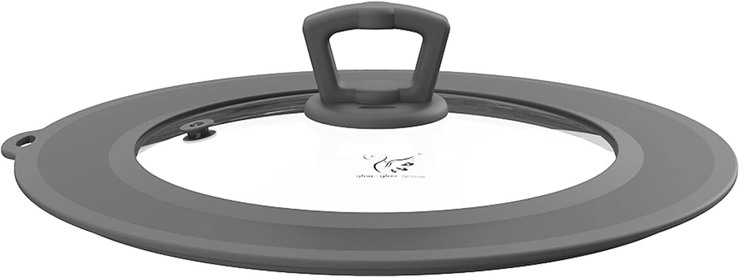 Vented Tempered Glass Universal Lid for Pot Pan Skillet with Heat Resistant Silicone Rim Microwave Splatter Lid Cover Microwave Safe Fit 11.5" 12" 12.5" Cookware, Dishwasher Safe Black
