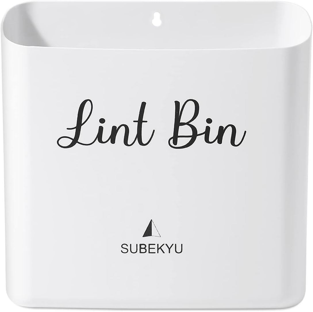 SUBEKYU Magnetic Lint Bin Small Waste Bin for Laundry Room,White | Laundry Storage Container for Hanging on Dryer/Washer/Wall, 0.85 Gallon