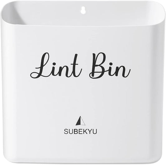 SUBEKYU Magnetic Lint Bin Small Waste Bin for Laundry Room,White | Laundry Storage Container for Hanging on Dryer/Washer/Wall, 0.85 Gallon