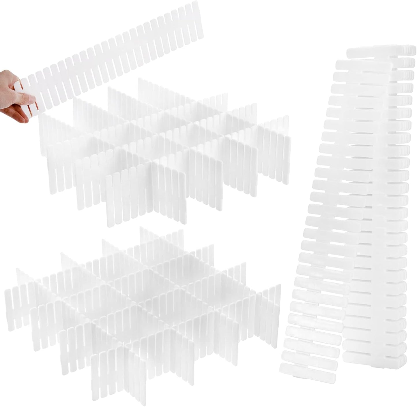 Foraineam 48Pcs Drawer Dividers, Adjustable DIY Grid Divider White Storage Organizer Separator, Socks Underwear Scarves Makeup Drawer Organizer Divider for Dresser Bedroom Office Kitchen Storage