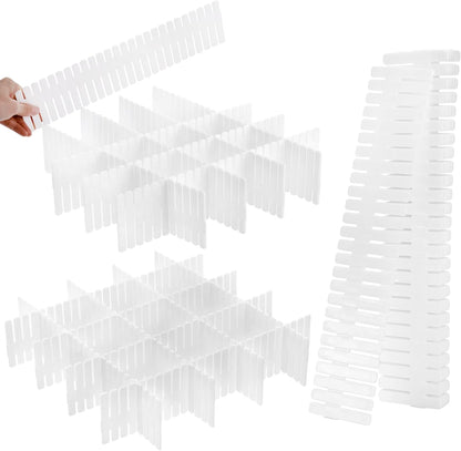 Foraineam 48Pcs Drawer Dividers, Adjustable DIY Grid Divider White Storage Organizer Separator, Socks Underwear Scarves Makeup Drawer Organizer Divider for Dresser Bedroom Office Kitchen Storage