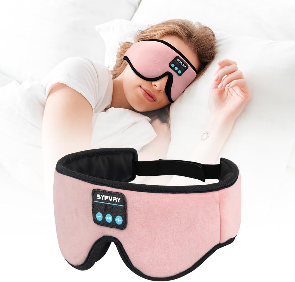 Bluetooth Sleep Mask Wireless Headphones 3D Bluetooth Eye Mask for Side Sleepers SYPVRY Blackout Eye Mask with Headphones Speaker for Airplane,Travel, Black