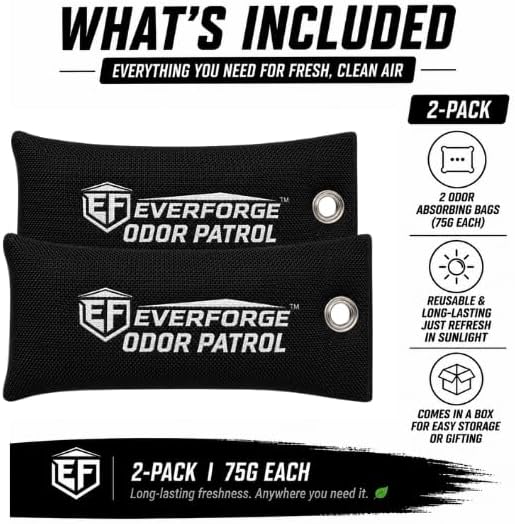 EverForge Odor Patrol Charcoal Deodorizer Bags, Natural Odor Absorber for Shoes & Sneakers, Gym Bags, Lockers, Sports Gear, & Cars, Activated Charcoal, 2-Pack, Unscented