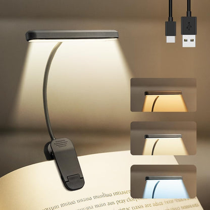 Rechargeable Book Light for Reading in Bed 25 LED - Eye Caring 15 Level Stepless Dimming, Extended 90Hrs Runtime, Lightweight Clip on Light, Gifts for Book Lovers, Black
