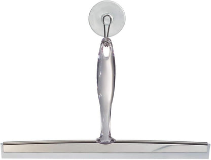 iDesign Zia Metal and Plastic Bathroom Squeegee for Shower, Glass Doors, Floors, Mirrors, with Suction Hook Holder , 12 Inches, Clear and Stainless Steel | Wall Hook Included