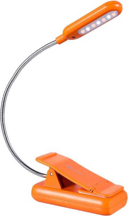 VAVOFO Rechargeable Book Light, Blue Light Blocking, Amber 1600K Clip On Reading Light, Eye Care 7 LEDs Kids Book Light for Reading in Bed with Power Indicator for Bookworms (Neon Orange)