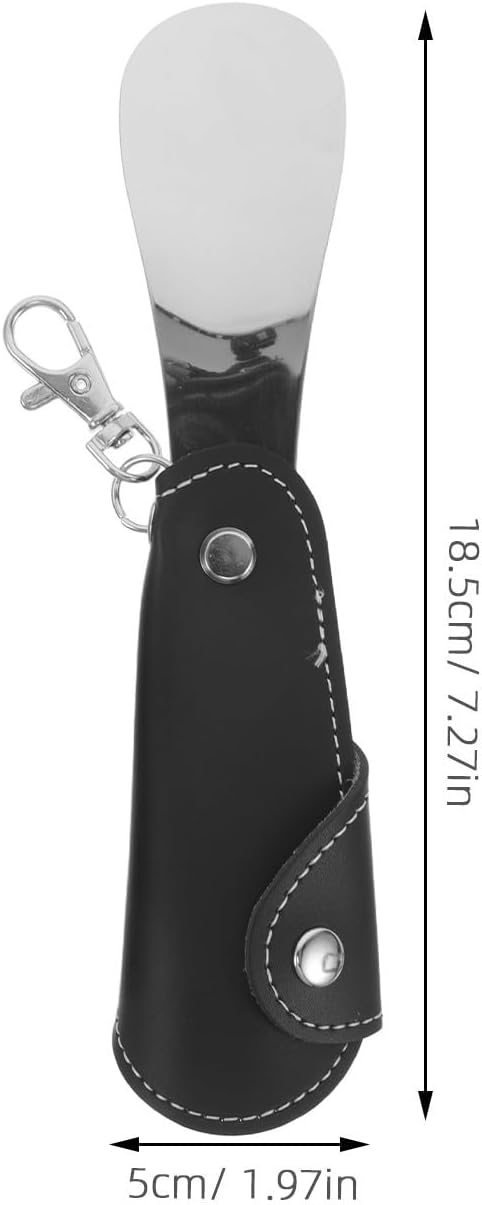 SHINEOFI 2pcs Portable Folding Stainless Steel Shoe Horn Keychain for Travel, Small Metal Shoe Helper for Men and Women, Boot Lifter with Pu Handle, Elegant and Compact Design