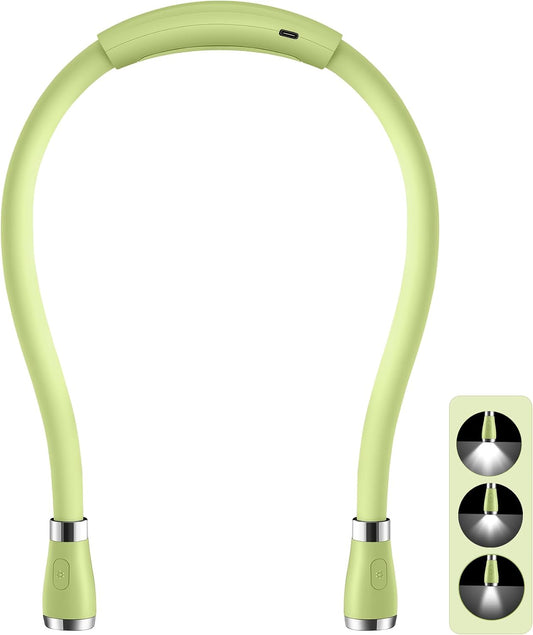 Neck Book Light LED Reading Lamp USB-C Rechargeable, Hands Free, 4 LED Bulbs, 4 Adjustable Brightness, for Reading in Bed or Reading in Car (Green)