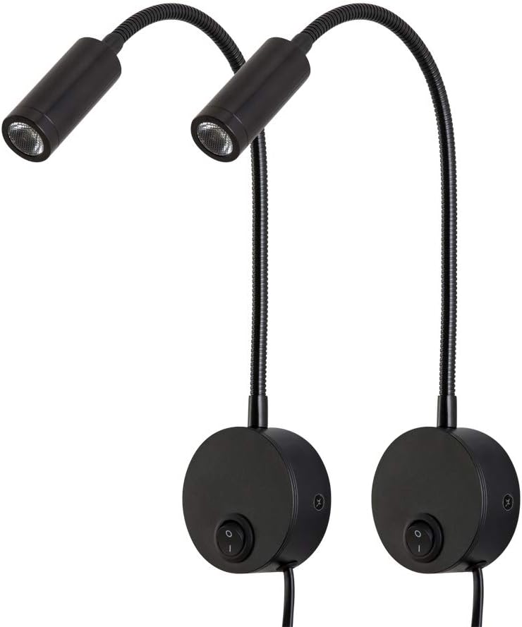 Wall Mounted Reading Lamp LED 3W Warm White 3000K Hardwired for Reading Matt Black(Black Hard-Wired 2PCS)