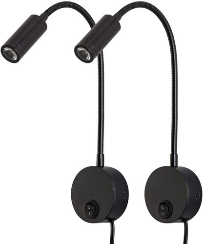 Wall Mounted Reading Lamp LED 3W Warm White 3000K Hardwired for Reading Matt Black(Black Hard-Wired 2PCS)