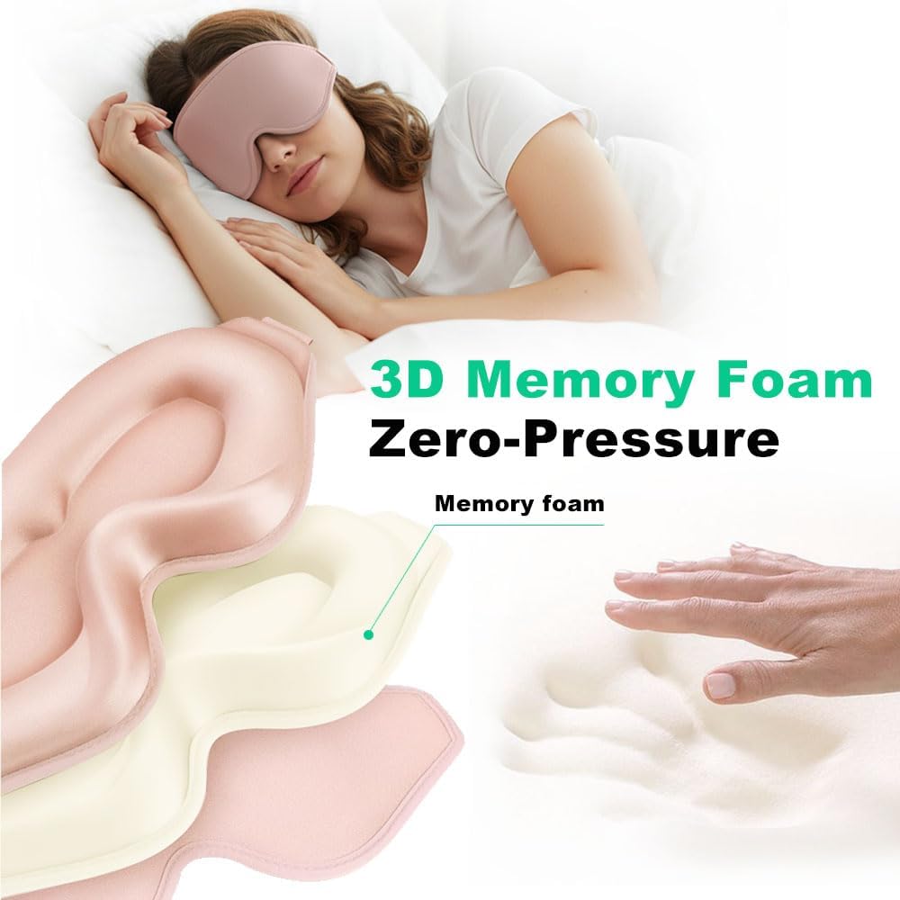 3D Sleep Mask for Side Sleepers, Blackout & Zero Pressure - Breathable Memory Foam, Adjustable Strap - for Travel, Yoga & Meditation Black