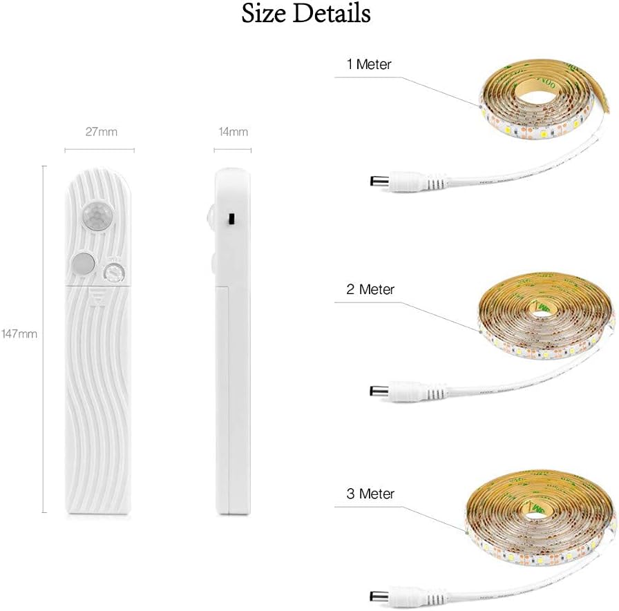 Motion Sensor Wardrobe Light, LED Flexible Soft Strip, Bed Wake Up Night Lights for Wall Closet Under Cabinet Stairs, Drawer Cupboard Bathroom, 1 Meter, warmlight