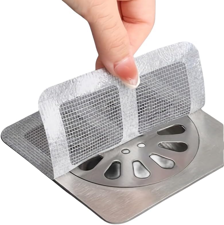 30 Pack Disposable Shower Drain Hair Catcher Mesh Stickers 4"x4" Strong Adhesive Mesh Covers for Bathroom, Kitchen & Laundry Waterproof Hair Trap Easy Apply & Remove