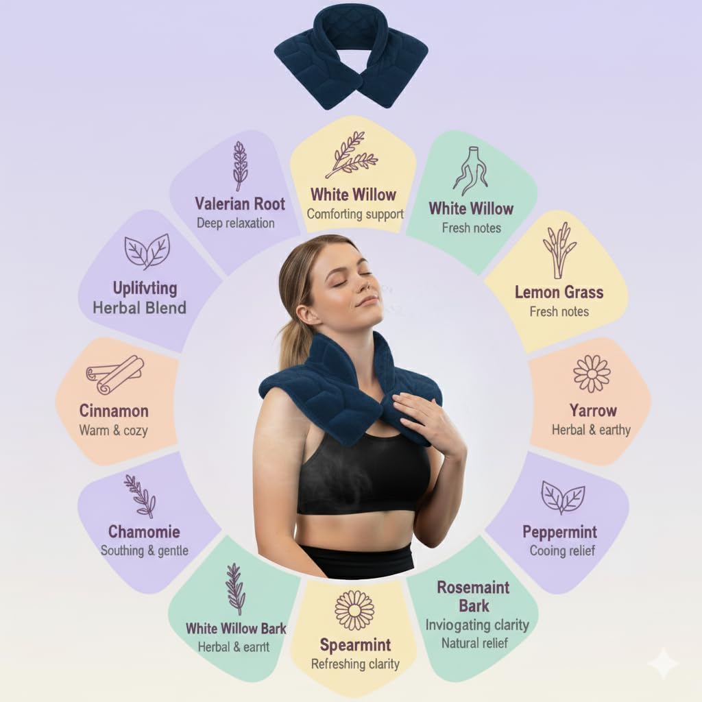 Herbal Concepts Neck Heating Pad & Shoulder Wrap | Microwave Heating Pad with 12 Herbs Aromatherapy| Cordless Heating pad, Blue