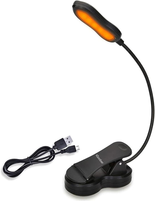 Amber Book Light, Rechargeable Blue Light Blocking Reading Light, Clip on Book Lamp, 3 Brightness Eye Care Sleep Aid Reading Lights for Study Bookworms Travel
