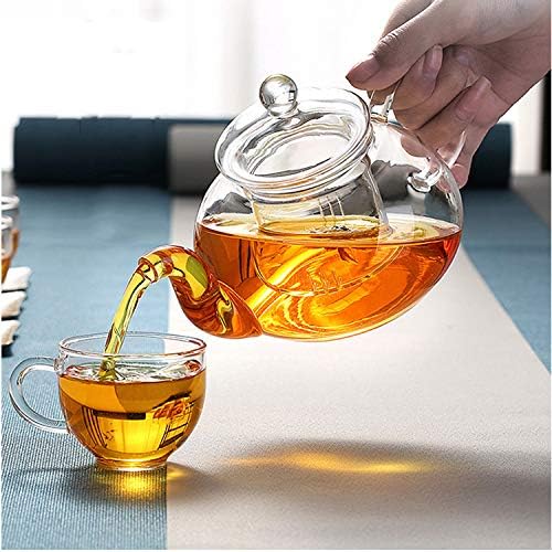 DOPUDO Glass Teapot with Removable Clear Infuser, 27 oz/ 800 ml Stove Top & Microwave Safe Borosilicate Glass Kettle with Loose Leaf Tea Strainer For Flower Blooming Tea