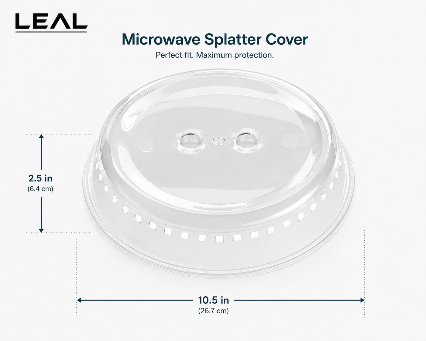 LEAL 2PK Microwave Splatter Cover 10.5” Clear Microwave Food Cover, BPA-Free Dishwasher Safe Microwave Plate Cover with Steam Vents, Reusable Splatter Guard for Kitchen Heating