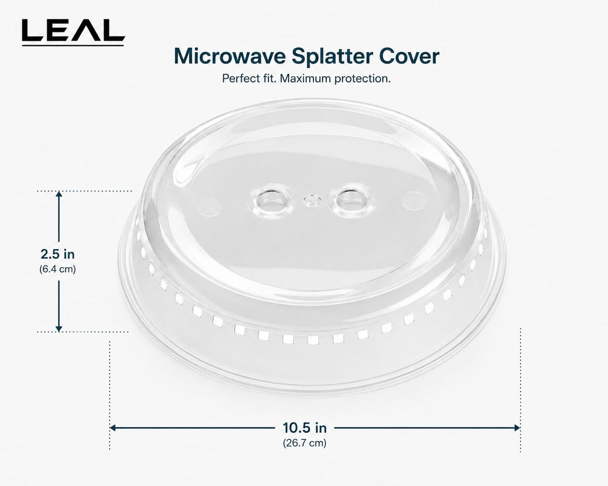 LEAL 2PK Microwave Splatter Cover 10.5” Clear Microwave Food Cover, BPA-Free Dishwasher Safe Microwave Plate Cover with Steam Vents, Reusable Splatter Guard for Kitchen Heating