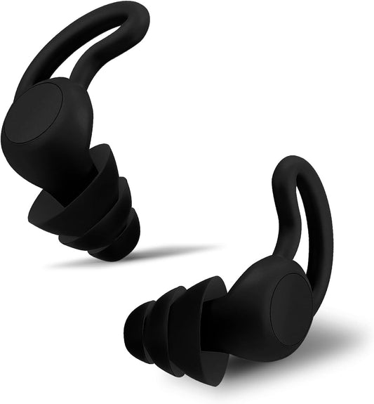 Noise Reduction Ear Plugs, NRR 50dB Ultra Comfortable Silicone Reusable Ear Plugs for Sleeping, Snoring Swimming, Studying, Concerts, Noise Cancelling and Hearing Protection Black