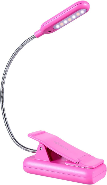 VAVOFO Rechargeable Book Light for Reading in Bed Kids, 7 LED Reading Light with 9-Level Warm Cool White Daylight, Eye Care Lamp with Power Indicator for Bookworms (Yellow)