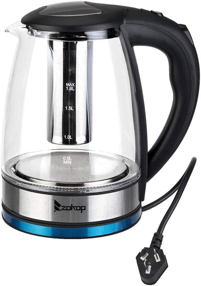 Electric Kettle with Glas,Electric Glass Kettle and Tea Maker with Temperature Controls 110V 1500W 1.8L Glass Electric Kettle with Filter, Stainless Steel Lid & Bottom