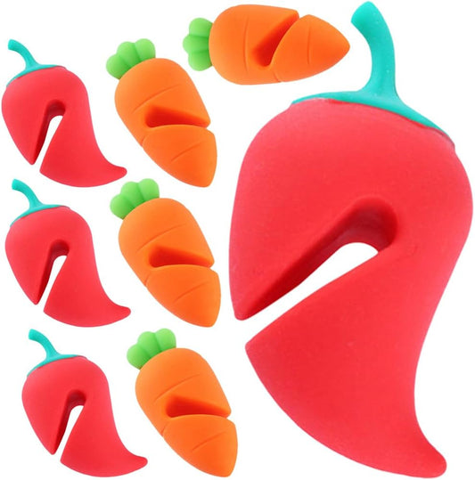 DOITOOL 8Pcs Silicone Pot Lid Lifters Heat Resistant Spill-Proof Boil Stoppers for Kitchen Soup Pots Convenient Lid Holders to Prevent Overflow Cute Carrot and Chili Design