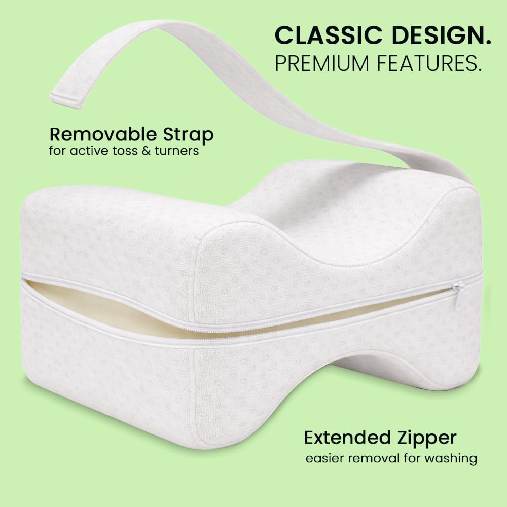 Contour Original Hourglass Knee Pillow for Side Sleepers with Adjustable Strap - Memory Foam Leg Support Cushion Between Knees for Hip & Spine Alignment - Ergonomic Leg Pillow for Side Sleeping
