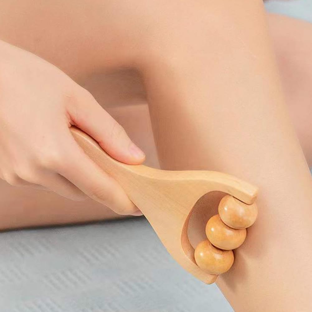Lurrose Wooden Massage Roller Set 3Pcs Handheld Full Body Massager Tools for Foot Leg Back Pain Relief Portable Manual Massage Tool for Office Home Travel