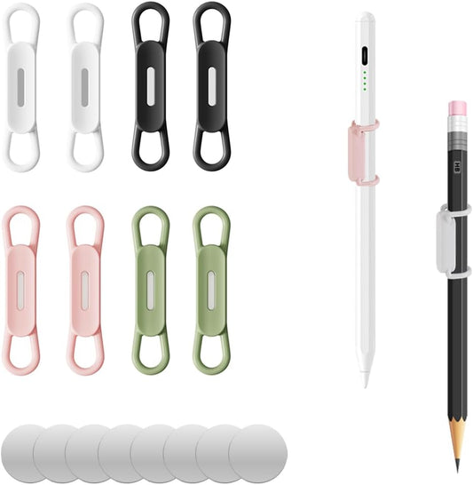 XYOFUN Magnetic Pen Holders Set of 8, Adjustable Pencil Clip, White & Black | Silicone Flexible Pencil Holder, For Refrigerator, Whiteboards, Desk Accessories & Teacher Supplies