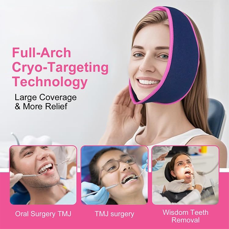 World-Bio Reusable Pink Face Ice Pack,Wisdom Teeth Ice Pack with 2 Gel Pack | Targeted Cooling for Face Areas,Hands-Free Head Wrap Design,Adjustable Fit for Most Sizes, Ideal for Daily Oral Discomfort
