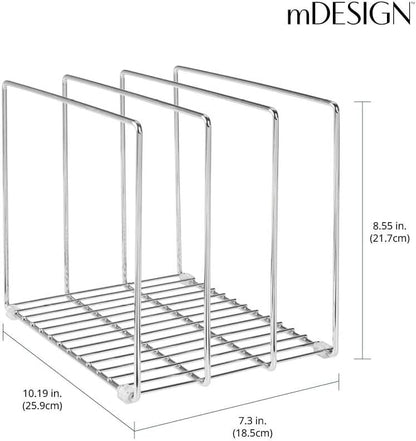 mDesign 3 Slot Tray and Pan Rack — Metal Wire Rack for Pantry and Kitchen Storage — Freestanding Pan Lid Holder Also for Baking Trays and Crockery – Silver