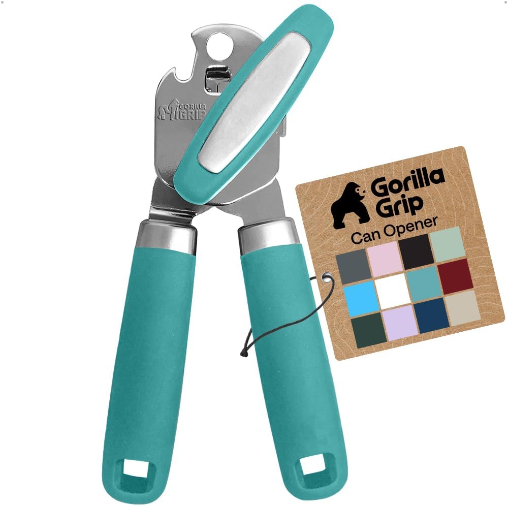 GORILLA GRIP Original Model Stainless Steel Smooth Edge Manual Can Opener and Bottle Openers, US Designed, Comfortable Handle, Oversized Handheld Turn Knob, Multifunctional Kitchen Tool, Gray