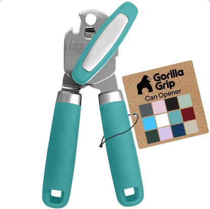 GORILLA GRIP Original Model Stainless Steel Smooth Edge Manual Can Opener and Bottle Openers, US Designed, Comfortable Handle, Oversized Handheld Turn Knob, Multifunctional Kitchen Tool, Gray